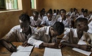 Boys attend class at a school near Mogadishu. It was constructed and is run by Concern Worldwide. The school has some 1250 students. The school is totally free, Concern provide students with uniforms, books and education material. Photo: Marco Gualazzini / Concern Worldwide