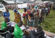 A Concern distribution of tarpaulins to displaced families in Katale, Masisi, DRC. Photo: Kieran McConville/Concern Worldwide